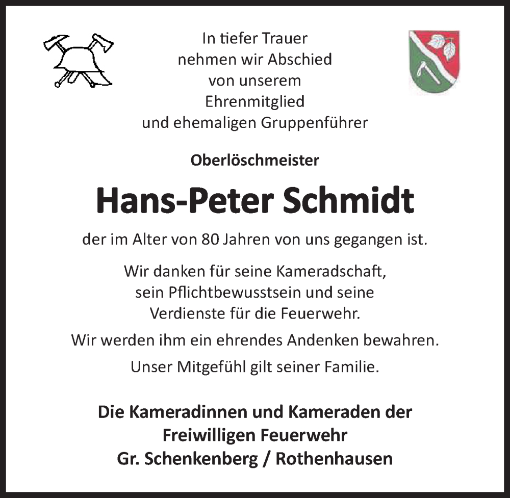  Traueranzeige für Hans-Peter Schmidt vom 17.02.2024 aus Lübecker Nachrichten