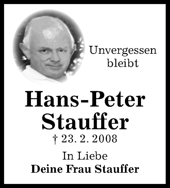 Traueranzeige von Hans-Peter Stauffer von Kieler Nachrichten