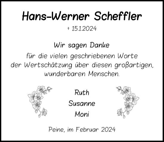 Traueranzeige von Hans-Werner Scheffler von Peiner Allgemeine Zeitung
