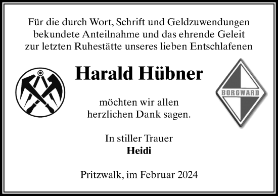 Traueranzeige von Harald Hübner von Wochenspiegel