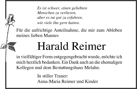 Traueranzeige von Harald Reimer