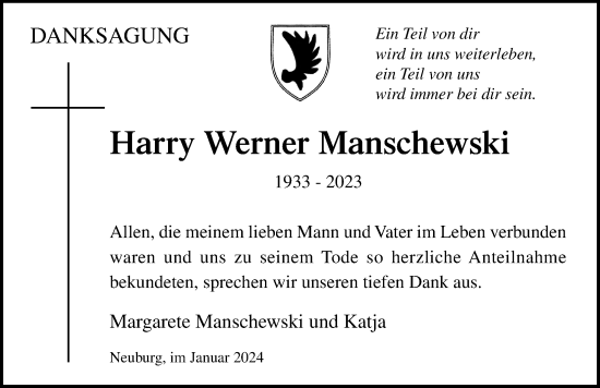 Traueranzeige von Harry Werner Manschewski von Ostsee-Zeitung GmbH