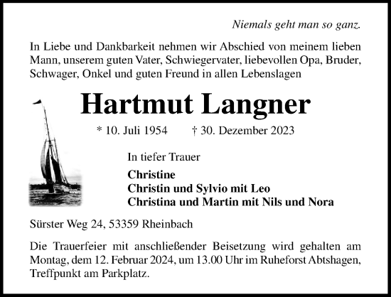 Traueranzeige von Hartmut Langner von Ostsee-Zeitung GmbH