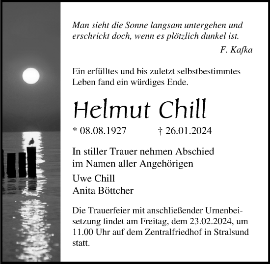 Traueranzeige von Helmut Chill von Ostsee-Zeitung GmbH