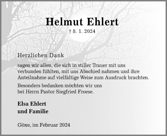 Traueranzeige von Helmut Ehlert von Hannoversche Allgemeine Zeitung/Neue Presse