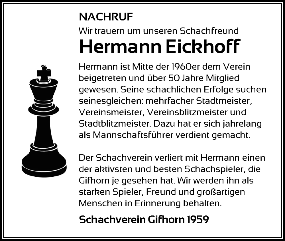  Traueranzeige für Hermann Eickhoff vom 03.02.2024 aus Aller Zeitung