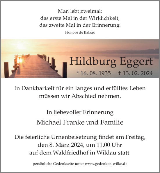 Traueranzeige von Hildburg Eggert von Märkischen Allgemeine Zeitung