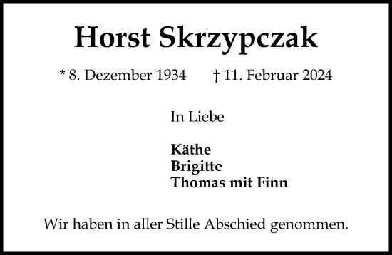 Traueranzeige von Horst Skrzypczak von Lübecker Nachrichten