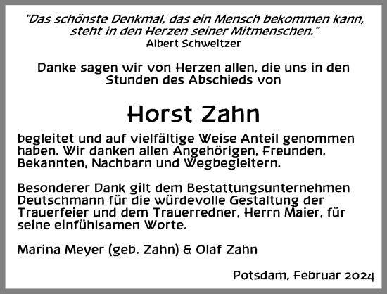 Traueranzeige von Horst Zahn von Märkischen Allgemeine Zeitung