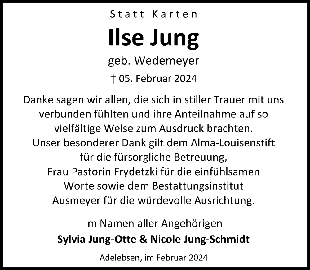  Traueranzeige für Ilse Jung vom 24.02.2024 aus Göttinger Tageblatt