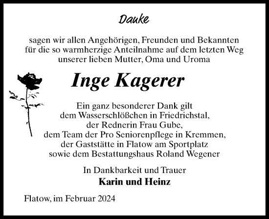 Traueranzeige von Inge Kagerer von Märkischen Allgemeine Zeitung