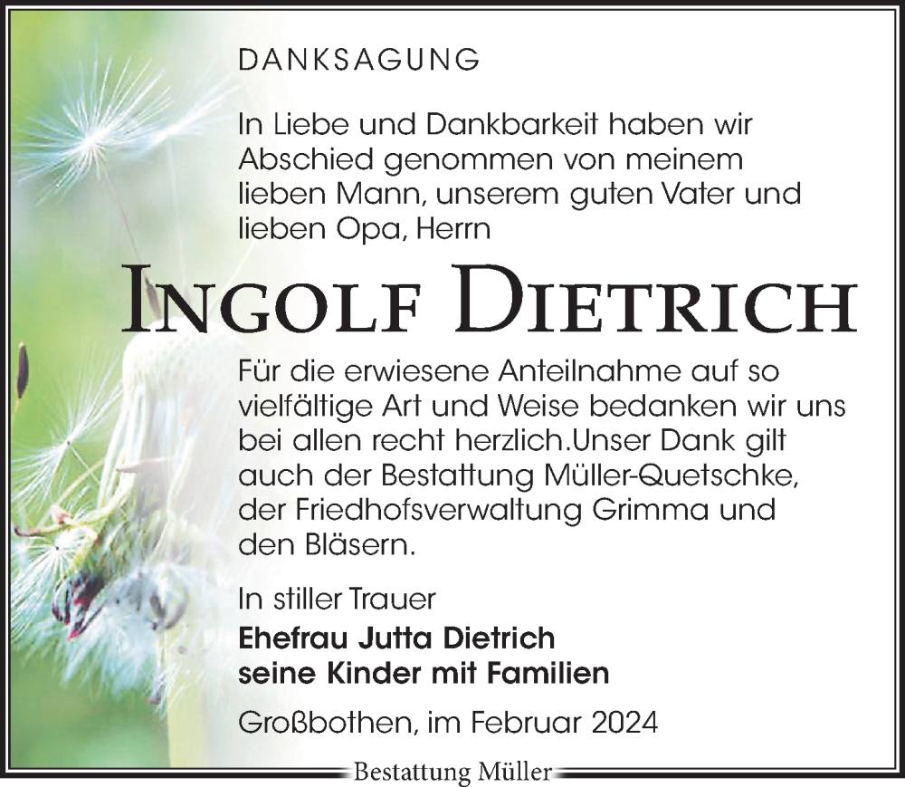  Traueranzeige für Ingolf Dietrich vom 03.02.2024 aus Leipziger Volkszeitung