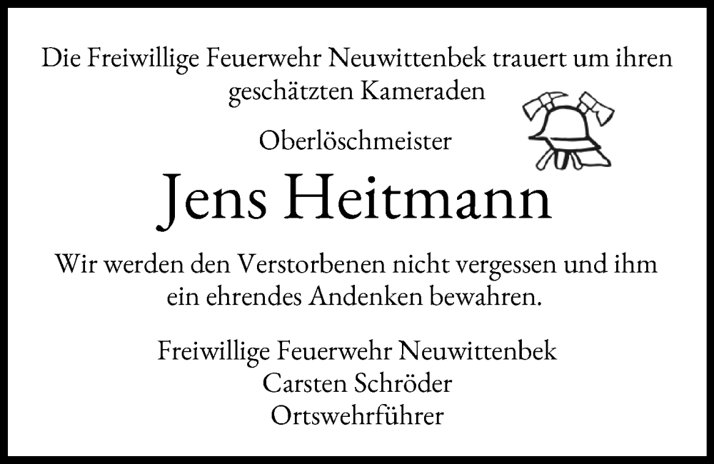  Traueranzeige für Jens  Heitmann vom 14.02.2024 aus Kieler Nachrichten