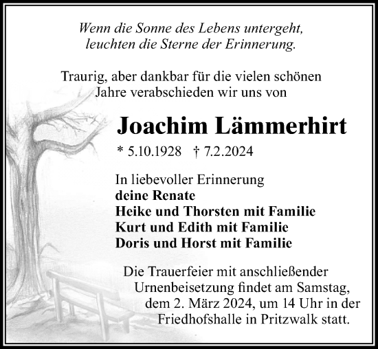 Traueranzeige von Joachim Lämmerhirt von Wochenspiegel