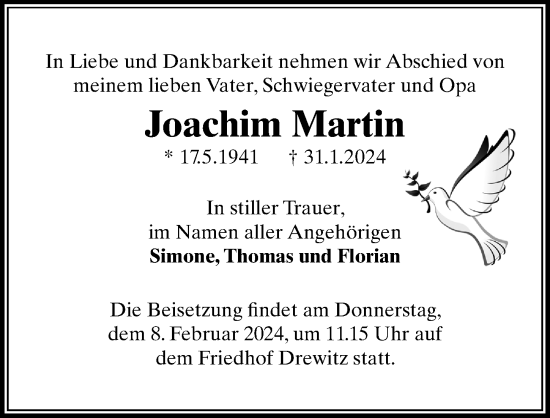 Traueranzeige von Joachim Martin von Märkischen Allgemeine Zeitung