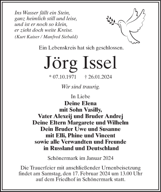 Traueranzeige von Jörg Issel von Wochenspiegel