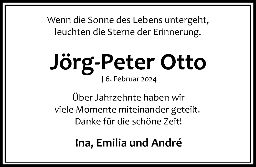  Traueranzeige für Jörg-Peter Otto vom 11.02.2024 aus Lübecker Nachrichten
