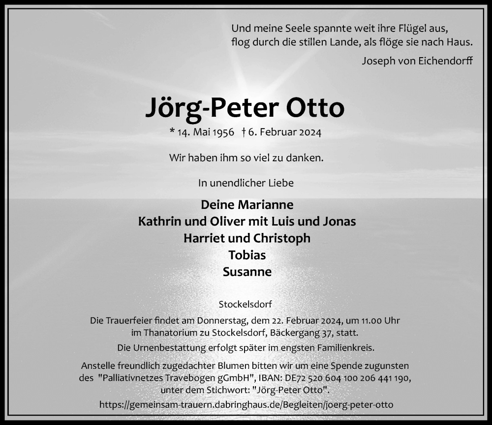  Traueranzeige für Jörg-Peter Otto vom 11.02.2024 aus Lübecker Nachrichten