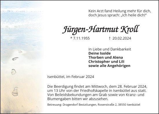 Traueranzeige von Jürgen-Hartmut Kroll von Aller Zeitung