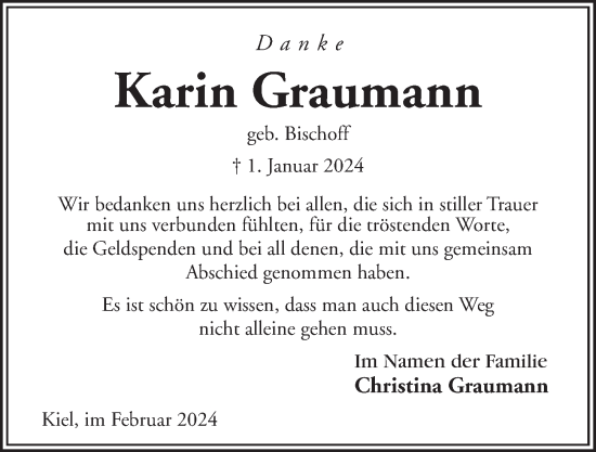 Traueranzeige von Karin Graumann von Kieler Nachrichten