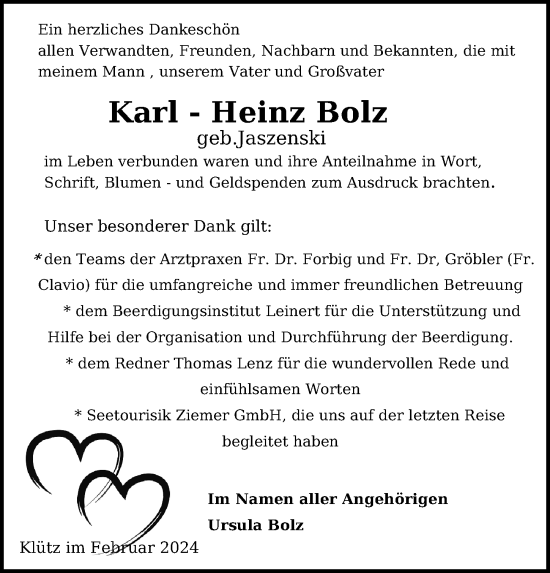 Traueranzeigen Von Karl-Heinz Bolz | Trauer-anzeigen.de