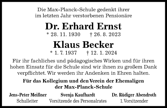 Traueranzeige von Klaus Becker von Kieler Nachrichten