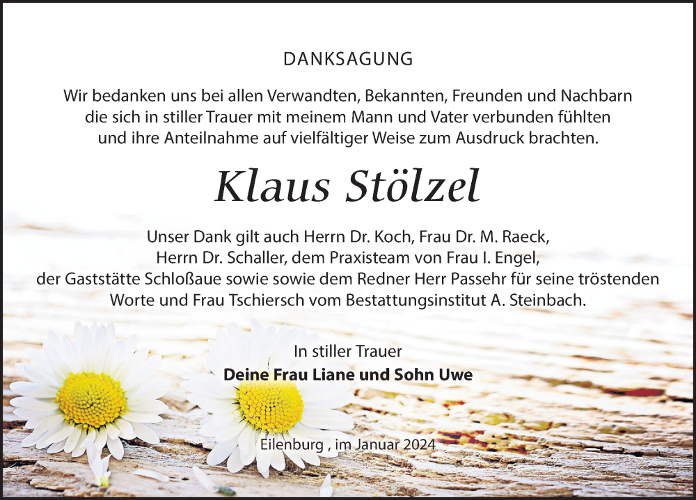  Traueranzeige für Klaus Stölzel vom 03.02.2024 aus Leipziger Volkszeitung