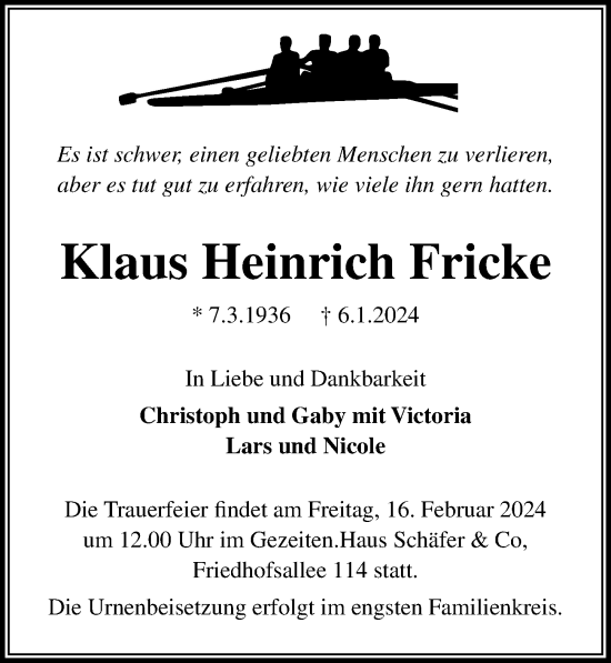 Traueranzeige von Klaus Heinrich Fricke von Lübecker Nachrichten