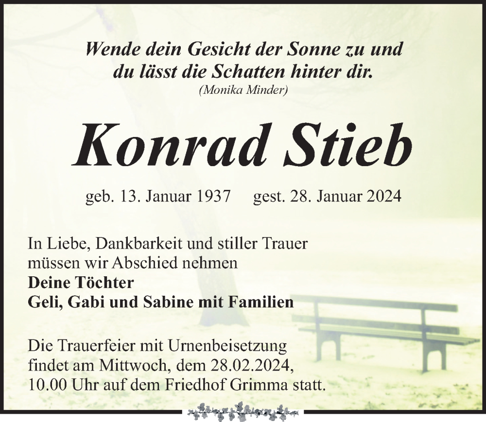  Traueranzeige für Konrad Stieb vom 10.02.2024 aus Leipziger Volkszeitung