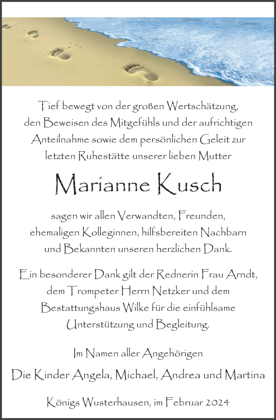 Traueranzeige von Marianne Kusch von Märkischen Allgemeine Zeitung