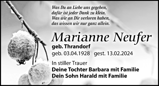 Traueranzeige von Marianne Neufer von Leipziger Volkszeitung