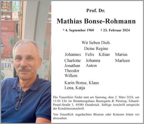 Traueranzeige von Mathias Bonse-Rohmann von Hannoversche Allgemeine Zeitung/Neue Presse