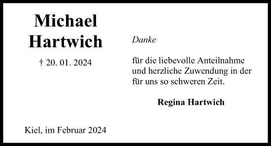 Traueranzeige von Michael Hartwich von Kieler Nachrichten