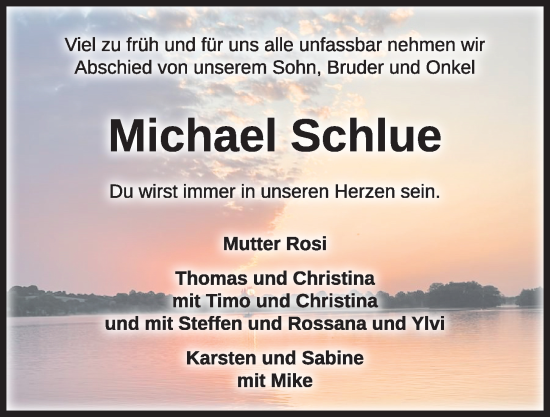 Traueranzeige von Michael Schlue von Kieler Nachrichten