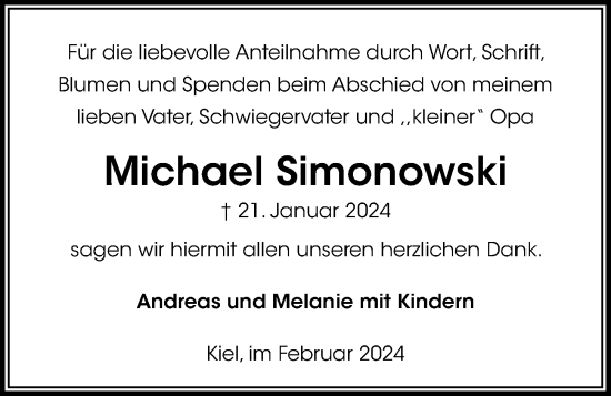 Traueranzeige von Michael Simonowski von Kieler Nachrichten