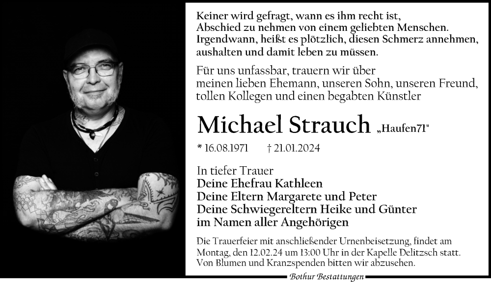  Traueranzeige für Michael Strauch vom 03.02.2024 aus Leipziger Volkszeitung