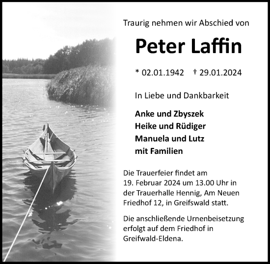 Traueranzeige von Peter Laffin von Ostsee-Zeitung GmbH