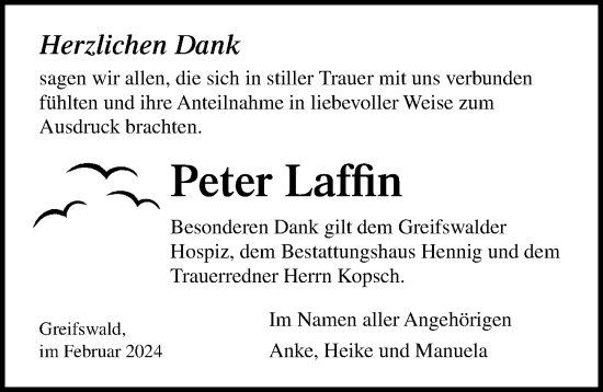 Traueranzeige von Peter Laffin von Ostsee-Zeitung GmbH