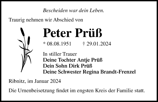 Traueranzeige von Peter Prüß von Ostsee-Zeitung GmbH