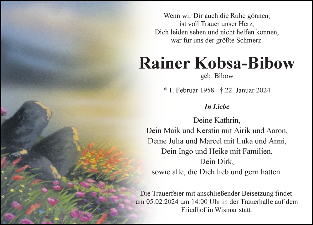  Traueranzeige für Rainer Kobsa-Bibow vom 03.02.2024 aus Ostsee-Zeitung GmbH