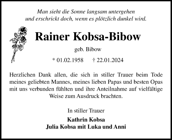 Traueranzeige von Rainer Kobsa-Bibow von Ostsee-Zeitung GmbH