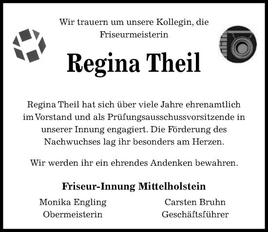 Traueranzeige von Regina Theil von Kieler Nachrichten