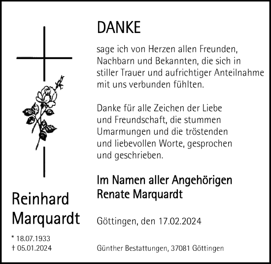 Traueranzeige von Reinhard Marquardt von Göttinger Tageblatt