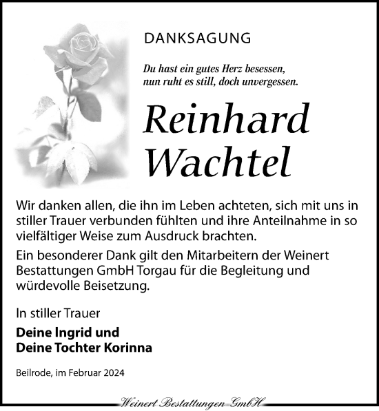Traueranzeige von Reinhard Wachtel von Torgauer Zeitung