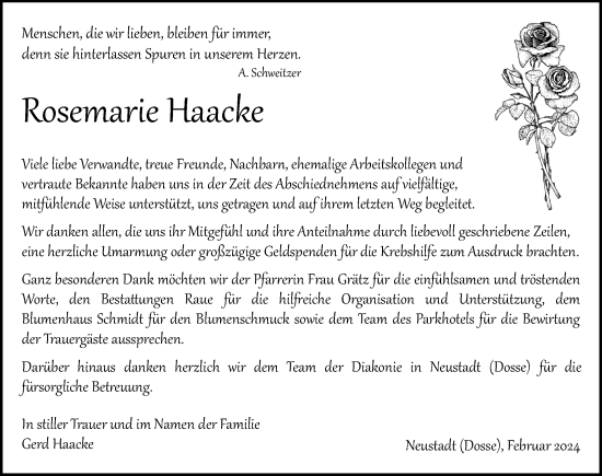 Traueranzeige von Rosemarie Haacke von Märkischen Allgemeine Zeitung
