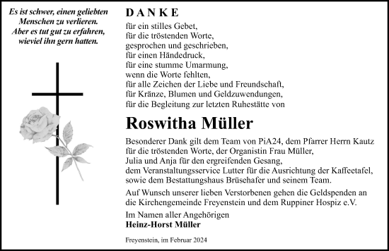 Traueranzeige von Roswitha Müller von Wochenspiegel