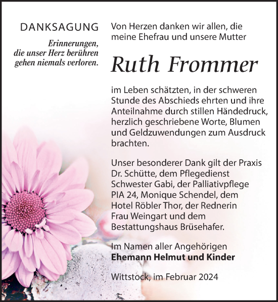 Traueranzeige von Ruth Frommer von Wochenspiegel
