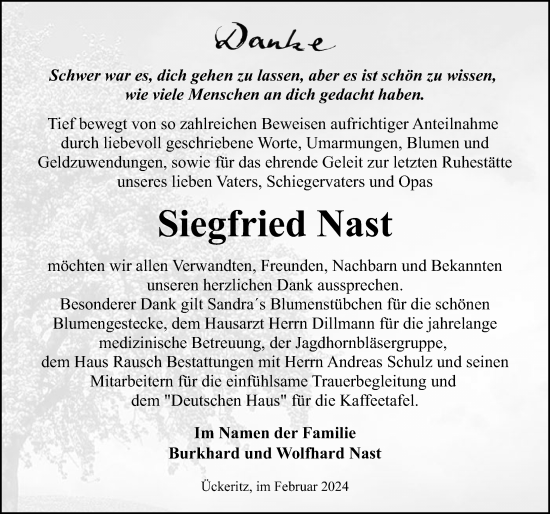 Traueranzeige von Siegfried Nast von Ostsee-Zeitung GmbH