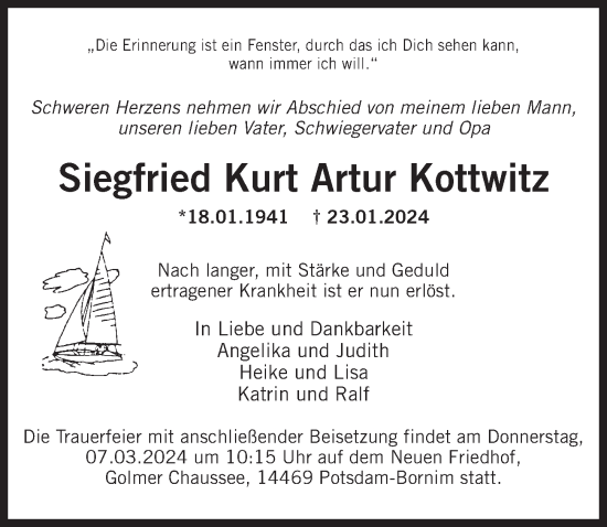 Traueranzeige von Siegfried Kurt Artur Kottwitz von Märkischen Allgemeine Zeitung