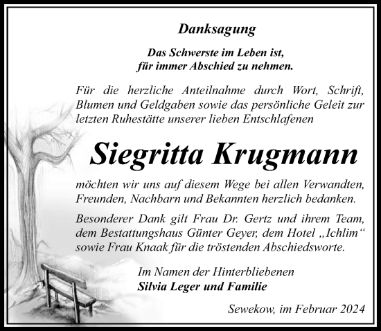 Traueranzeige von Siegritta Krugmann von Wochenspiegel
